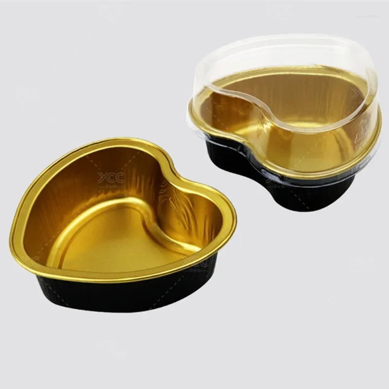 Wegwerpbekers rietjes 100 stks net rode liefde bakvorm mousse cake pudding cup dessert doos hart vorm bakresistente aluminium folie met