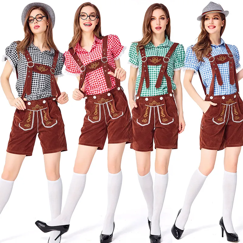 Kvinnor Oktoberfest Beer Full Set 3 -stycken Skjorta och rembyxor Cap Oktoberfest Cosplay Costume