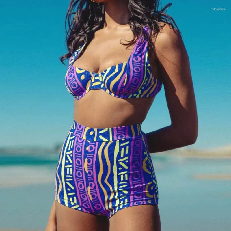 Swimwear pour femmes Shorts de taille haute taille Bikini 2024 Femme du maillot de bain Femme Push Up Bikinis Set Brésilien Bathing Bathing Costume Retro Biquini