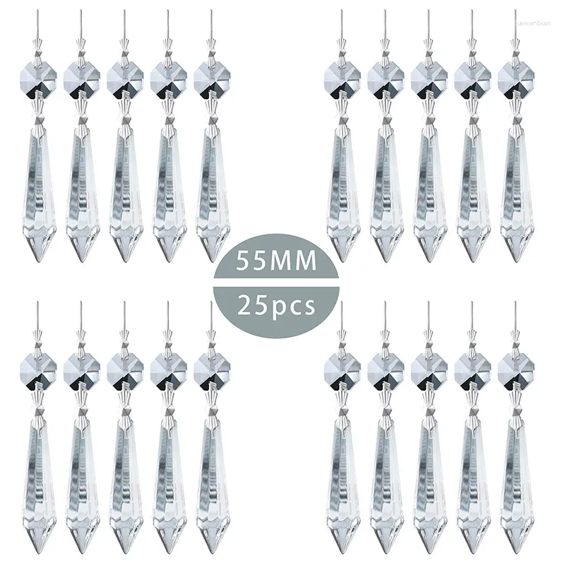 Figurines décoratives HD 25pcs Crystals de lustre Crystal Crystal U Drop Prisms ICTICLE 3 "de long (clair)