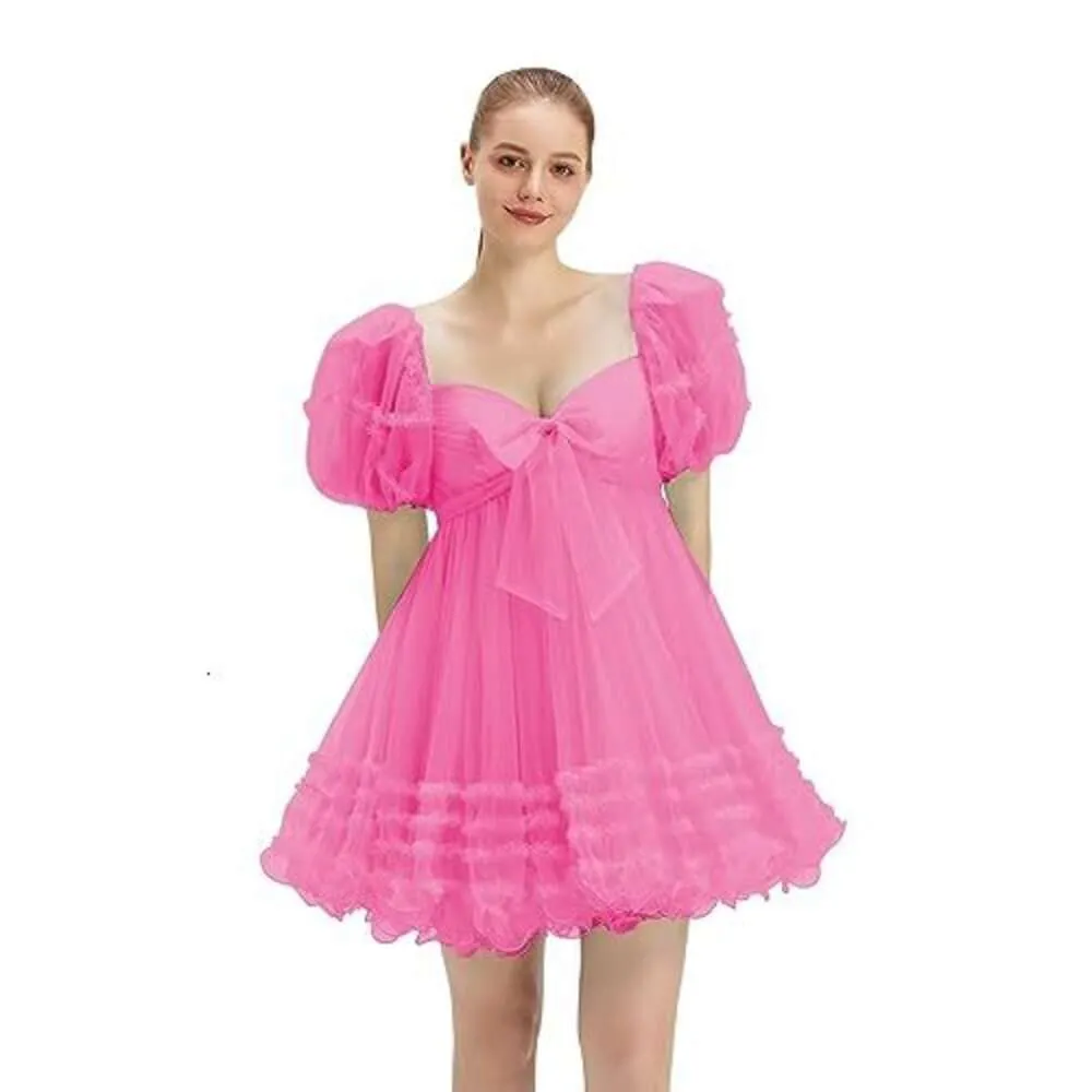 Ruffle Tulle Homecoming Dresses Short Puff Sleeve Prom Dresses for Teens Princess Formal Party Dress