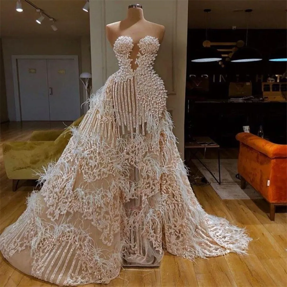 Splendide robe de soirée avec train détachable chérie majeure perle plume paillettes appliqués robes de fête formelles de fête personnalisées promo 211u