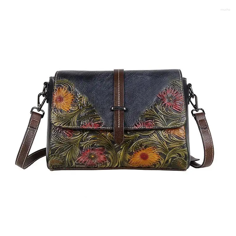 Umhängetaschen Frauen Tasche echte Lederhandtasche Frauen Luxus handgeprägte geprägte Vintage Flap Chinese Style Messenger