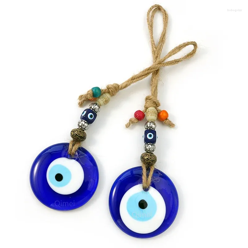 Dekorative Figuren Lucky Eye Glass Blau türkisch böser Anhänger Makrame Wand hängende handgefertigte Dekor Boho Home Dekoration Geschenk