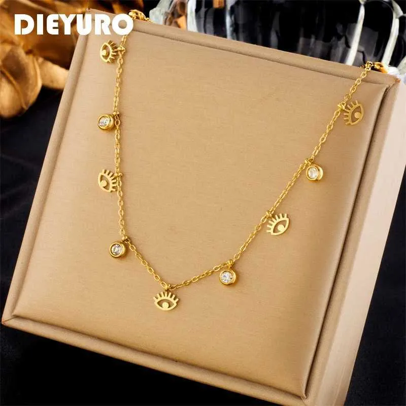 Pendant Necklaces DIEYURO 316L Stainless Steel Eye Crystal Pendant Necklace Suitable for Women and Girls New Trend Clavicle Chain Jewelry Gift Party Bijoux J240513