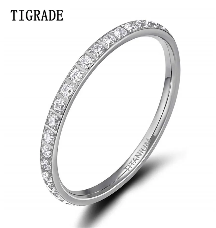 TIGRADE 2mm Women Ring Cubic Zirconia Anniversary Wedding Engagement Band Size 4 to 13 bagues pour femme 2107015535578