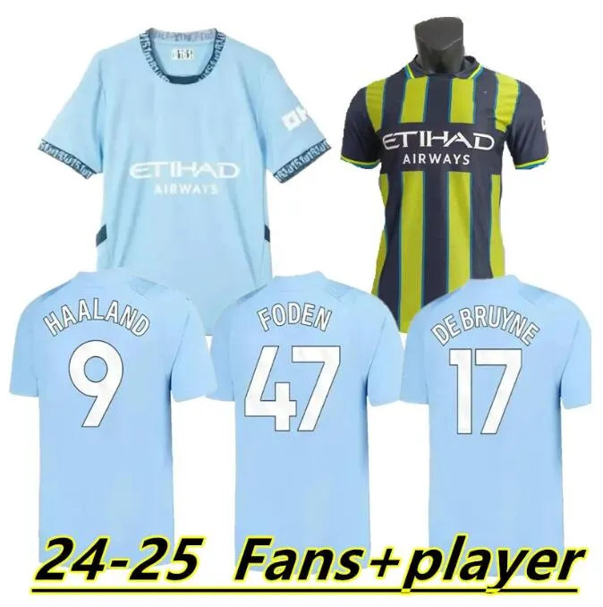 24 25 Haaland Soccer Jerseys Grealish Sterling Mans Cities Mahrez Fans Version Gk Kit de Bruyne Foden Football Shirt Kid Kit Uniform Purple Goaldecheepere