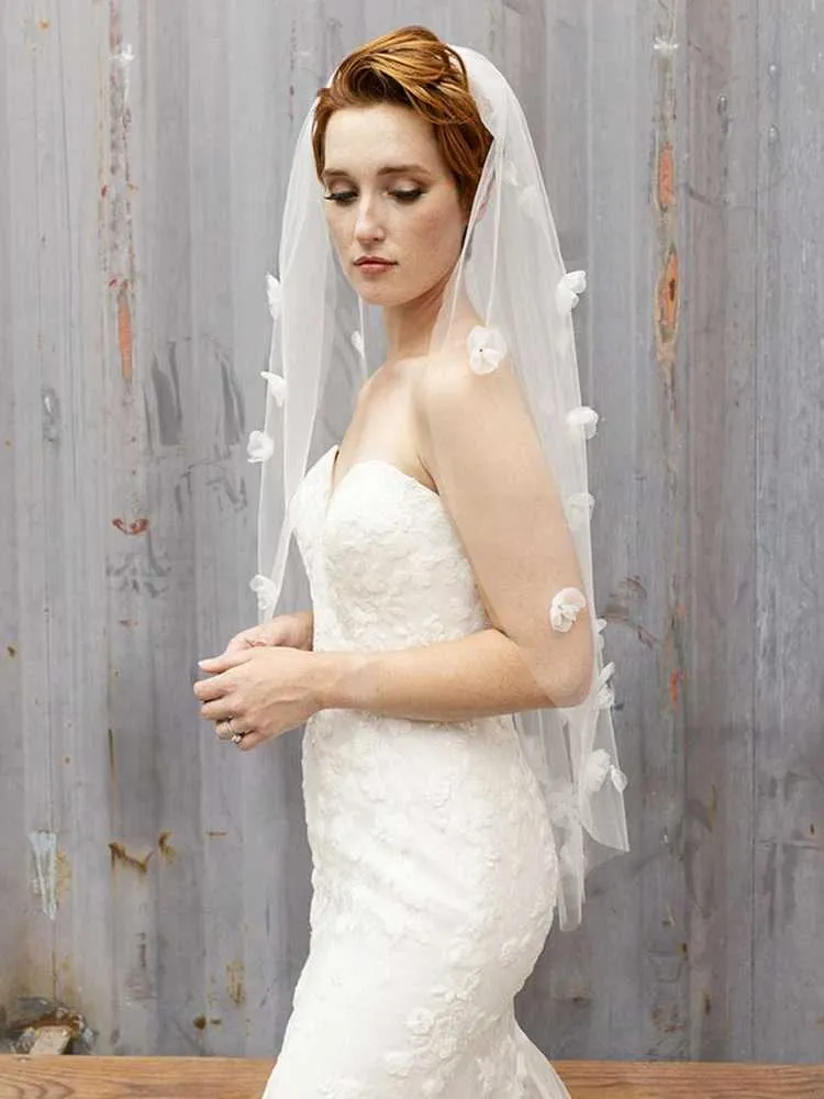 Haarschmuck 1m Hochzeitsschleier 2022 Organza Blumen Eine Schicht mit Kamm Braut Kopfschmuck Brautschleier Frauen Zubehör_voghion.com