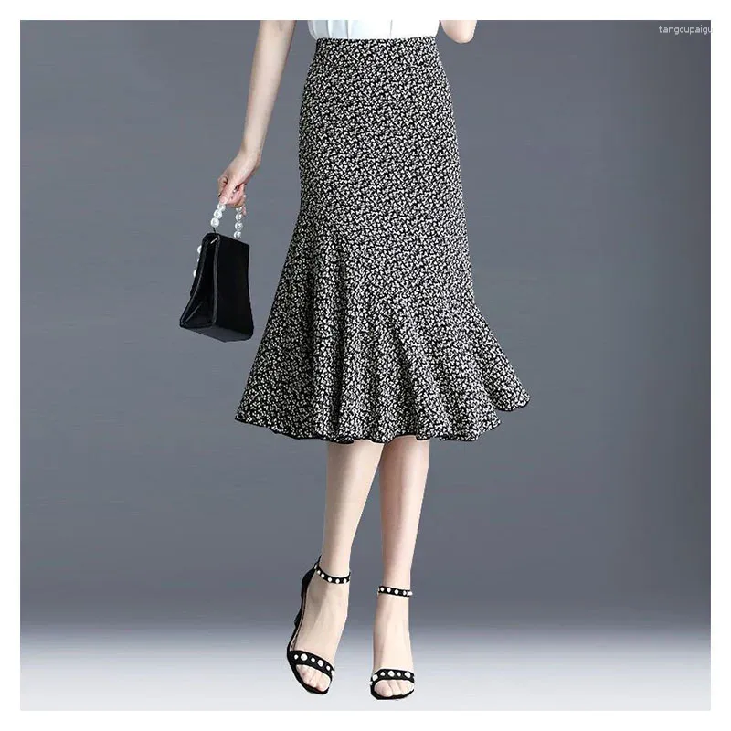 Kjolar mode halv längd kjol för kvinnor sommar oregelbunden a-line chiffong blommig wrap elegant knälängd fisktail kvinna