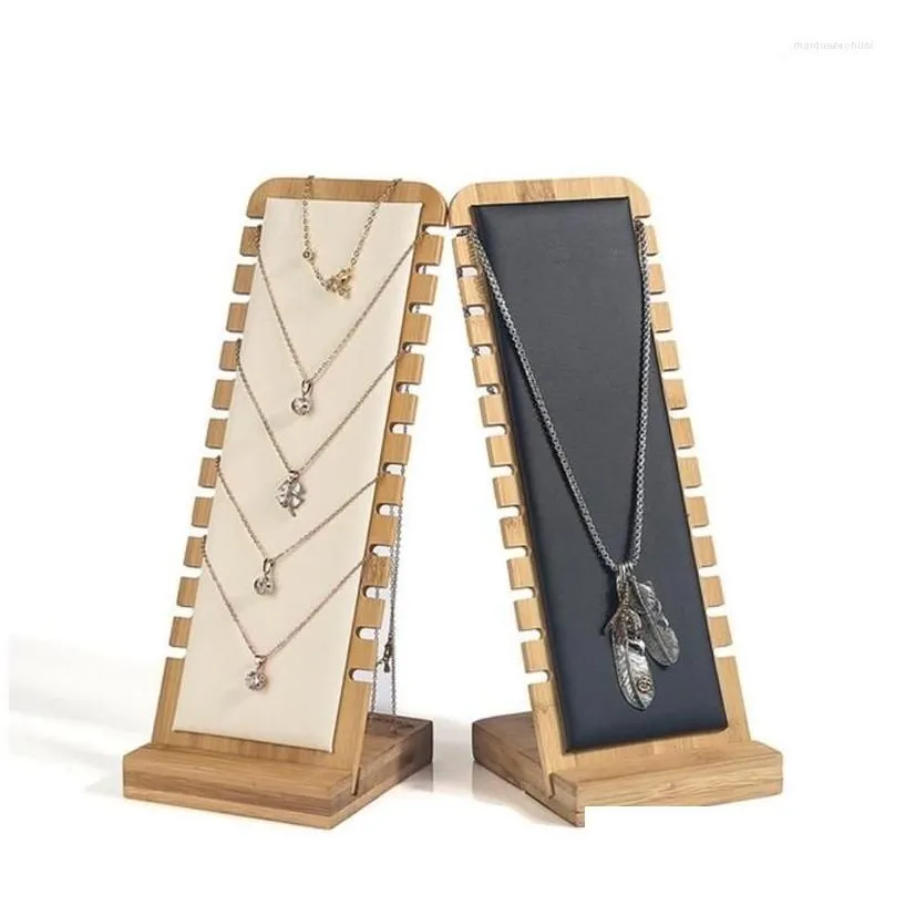 Jewelry Pouches Bags Jewelry Pouches Bags Bamboo Display Stand Wood Necklace Easel Showcase Holder Stands Drop Delivery Packaging Dhy Dh1Ww