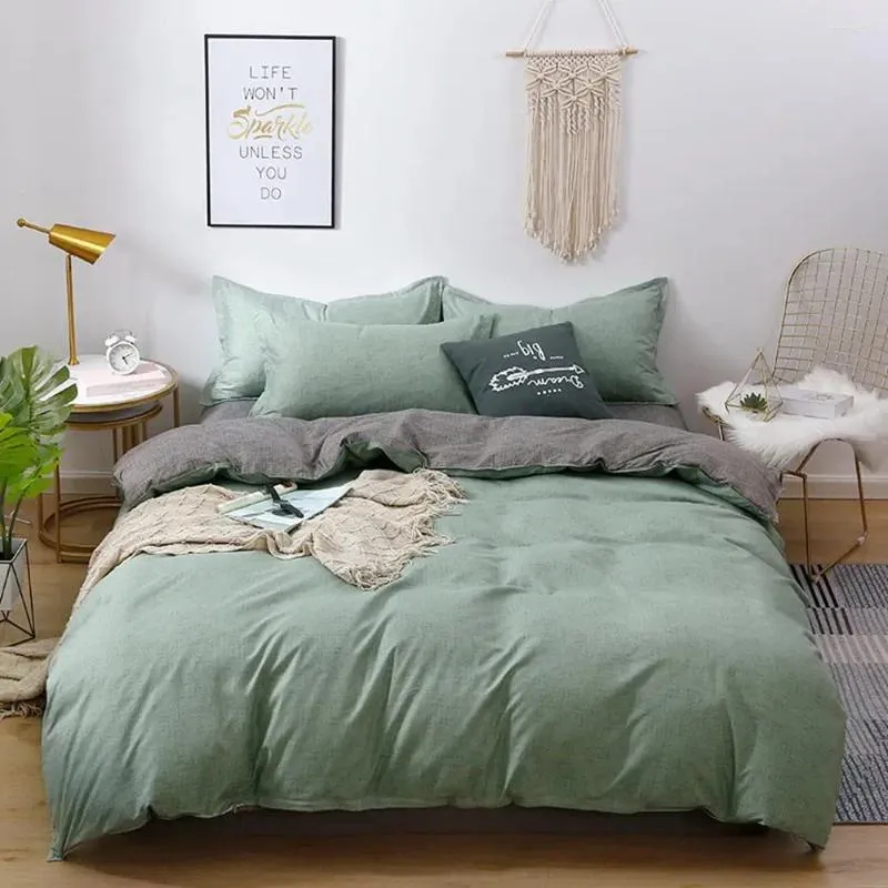 Bedding Sets Home Textile 5 Size Green And Gray Summer Bed Linens 3/4pcs Duvet Cover Set Pastoral Sheet AB Side