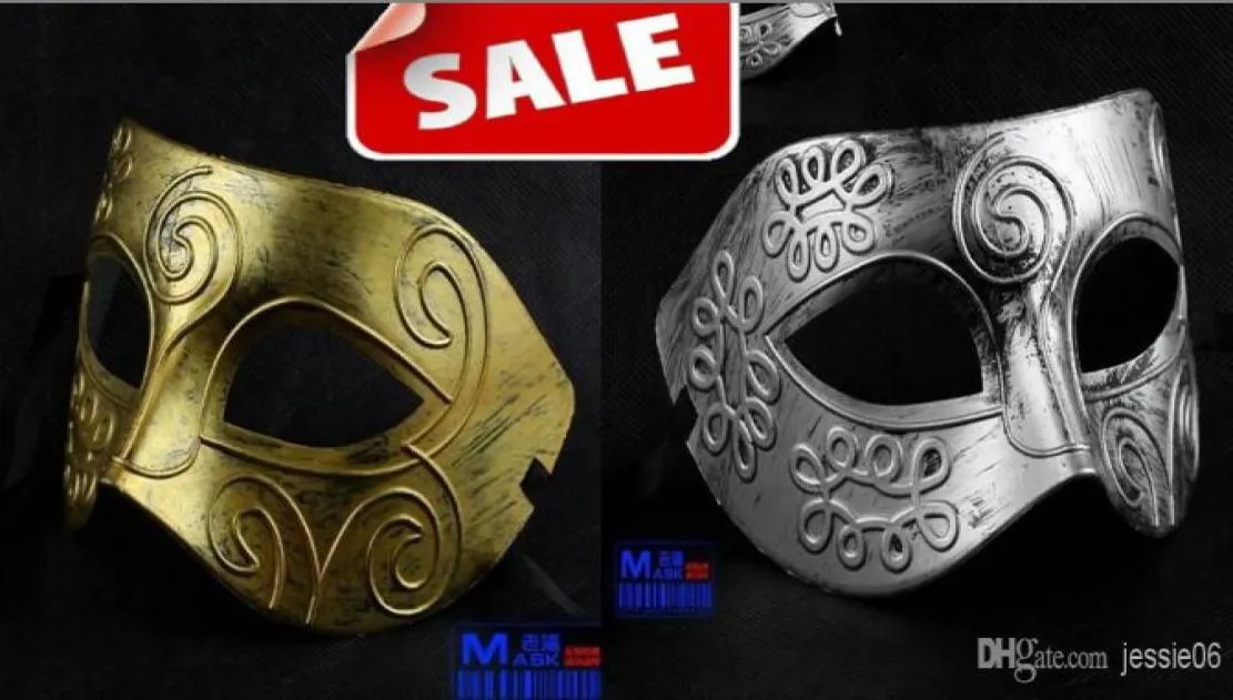 Antique Roman Greek Fighter Men masque Venetian Mardi Gras Party Masquerade Halloween Costume Wedding Half Face Masks Props Gold Sil9599910