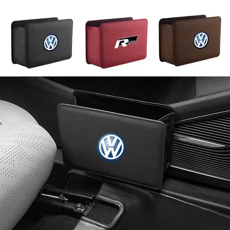 Car Stickers Car Door Storage Box Leather Under Seat Back Trash Can Bag Accessories For Volkswagen Rline Jetta Golf Beetle CC Polo Passat T240513