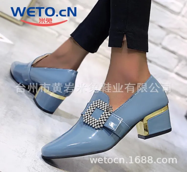 Eoodoit Spring Autumn Women Shoes Plus Size Size Square Toe Mid Heel Leather Pumps Office Lady Work Heels Shoes 5 cm 2102253853166