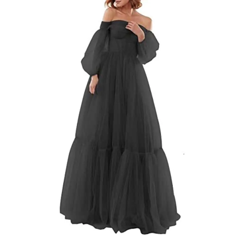 Puffy Sleeve Prom Dresses Off Shoulder Tulle Wedding Dress Ball Gown A Line Formal Evening Gowns