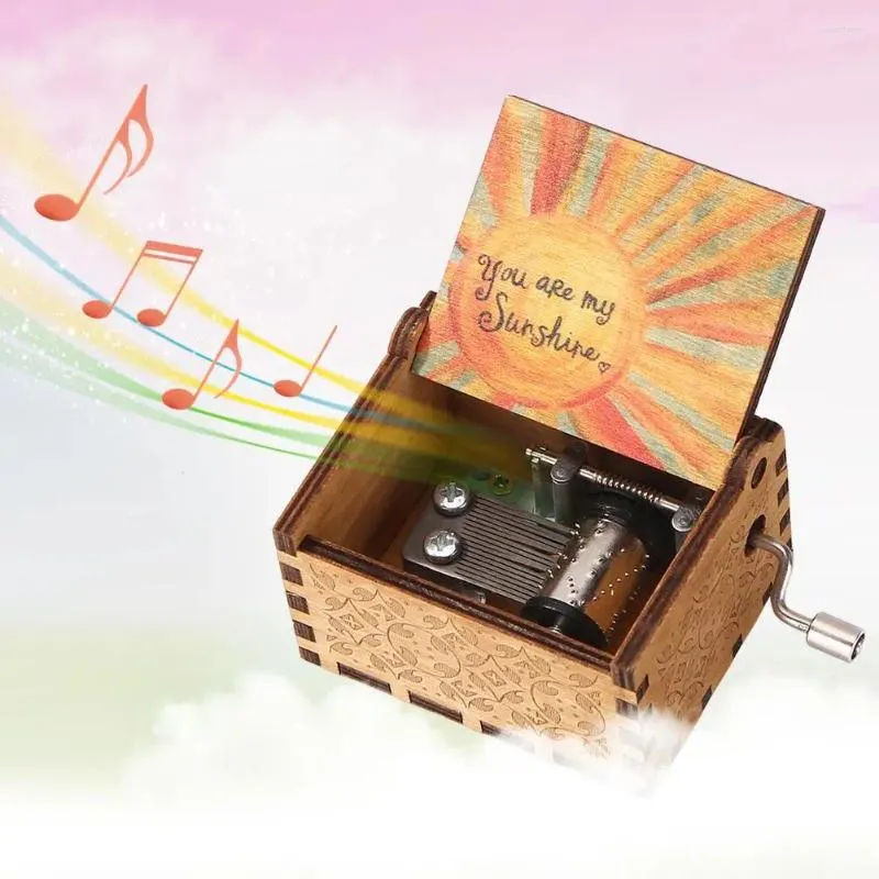 Decorative Figurines Retro Wood Music Box Engraved Vintage Hand Crank Wooden Elegant Unique Gifts For Valentine Day