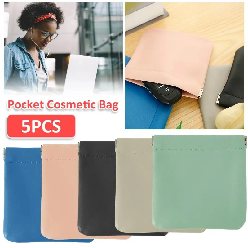 Sacs de rangement 5pcs Pocket Cosmetic Sac Automatique Clôture Small Mini Multifonctional Coin Purse Mignon Pu-cuir portable Pu-cuir