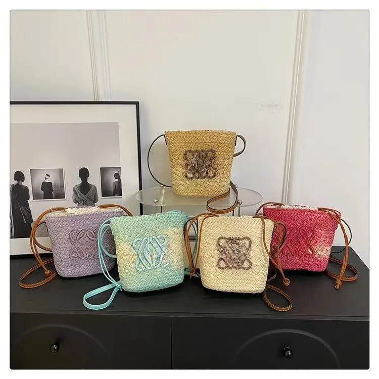 Дизайнерские женщины летняя сумка для ведра женщины трава сплетенная сумка по скрещиванию