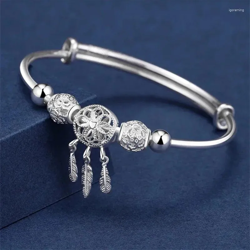 Bangle a dimensioni regolabili in argento color braccialette braccialetti di cuffia per perle di piume Fringe Gioielli per i matrimoni per donne