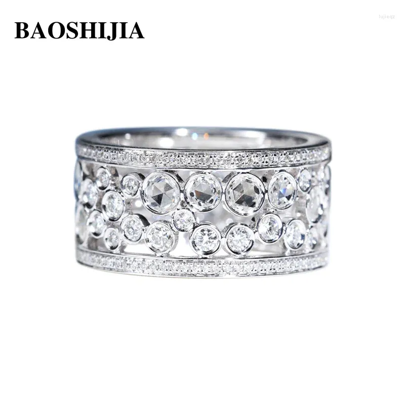 Cluster Rings BAOSHIJIA Solid 18k White Gold Bubble Ring Natural Real Diamonds Premium Luxury Custom Jewelry Luxurious Anniversary