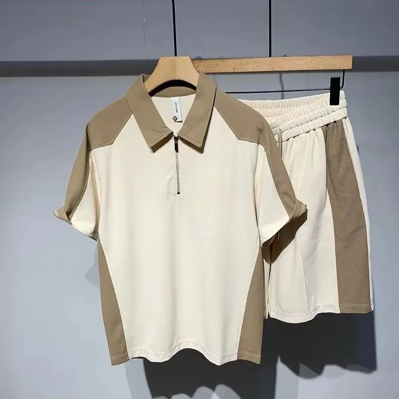 Polo en vrac pour hommes d'été et deux pièces à manches courtes décontractées et shorts coréens vêtements de luxe 240508