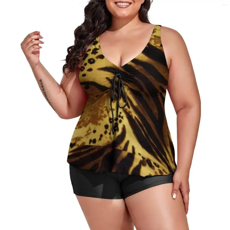 Swimswear Women Cheetah Brown Tankini Swimsuit Animal Imprimez surf sur deux pièces esthétique des maillots de bain High Waist Beach Wear Us