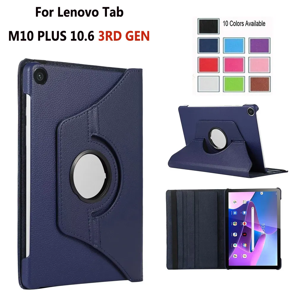 Slim Pu Leather Case för Lenovo M10 Plus 10,6 tum M10 3: e M10 HD Gen 10,1 M8 M9 M11 11 tum Lichee Leather Flip 360 Roterande stativ TABLET CALL CASS med Auto Sleep/Wake