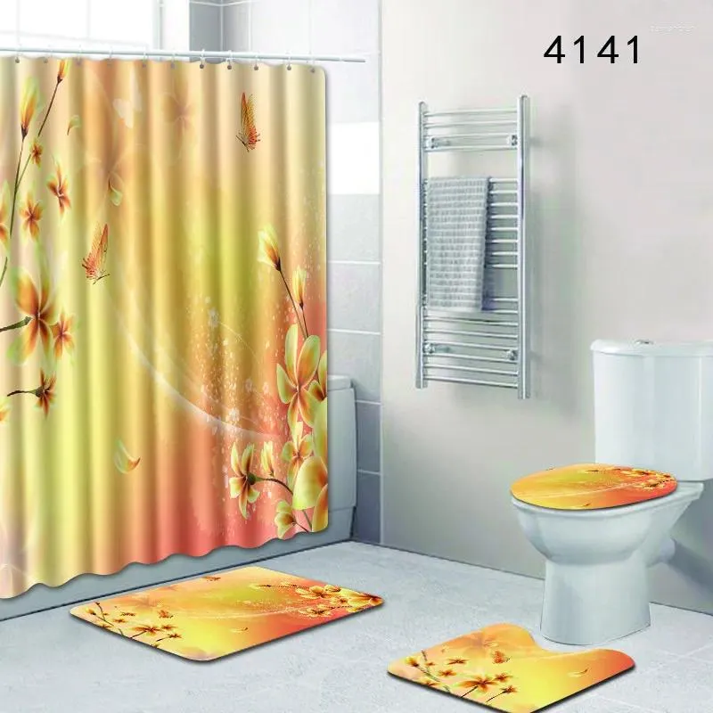 シャワーカーテンカーテンセット4PCSファンタジーフラワーズ防水バスルームマットトイレアクセサリーカーペットバスマット2024製品販売