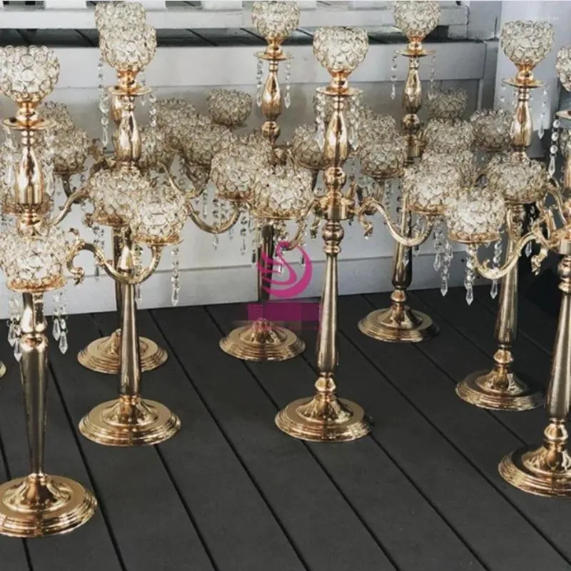 Świecowe uchwyty domowe dekoracja obiadu 76 cm 5 ramion kryształowy uchwyt na ślub Centerpiece stolik Candlestick Lantern Stand