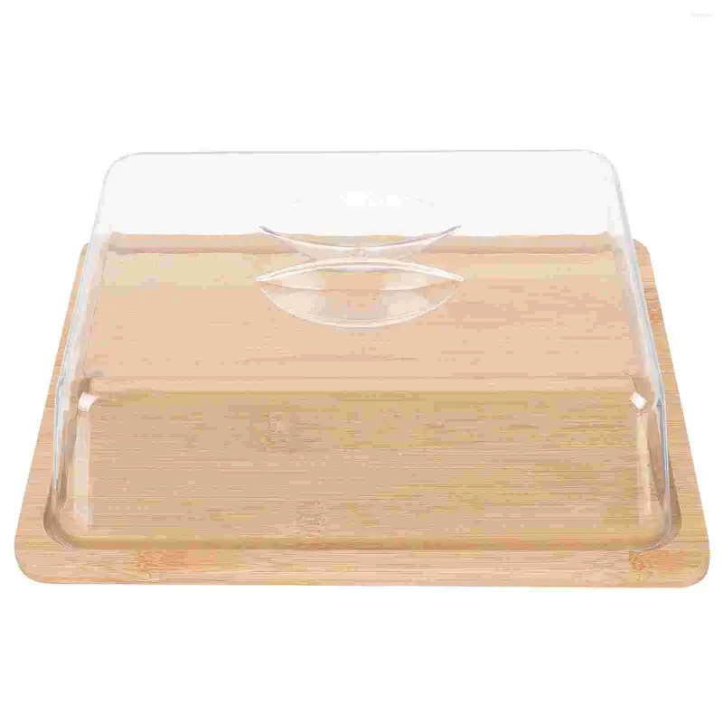 Dinnerware Sets Bamboo Butter Dish Tray With Lid Server Storage Container