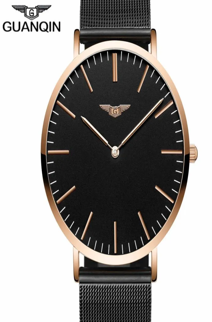 Relogio Masculino New Guanqin Mens relógios Top Brand Luxury Ultra Thin Quartz Watch Men Moda Fashion Leather Strap Watch S929663361