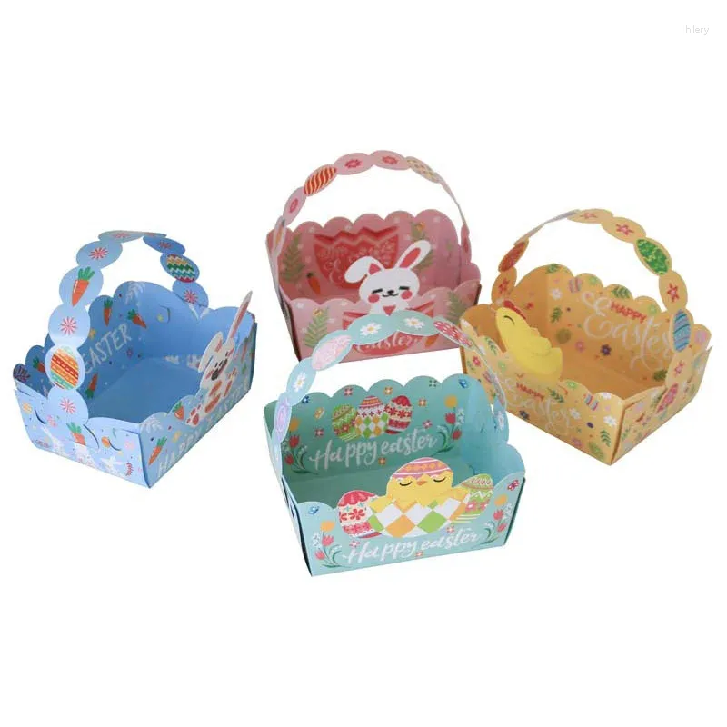 Present Wrap 4st Portable Easter Candy Box Diy Chicken Flower Design Papper Basket Party med handtagsförsörjning