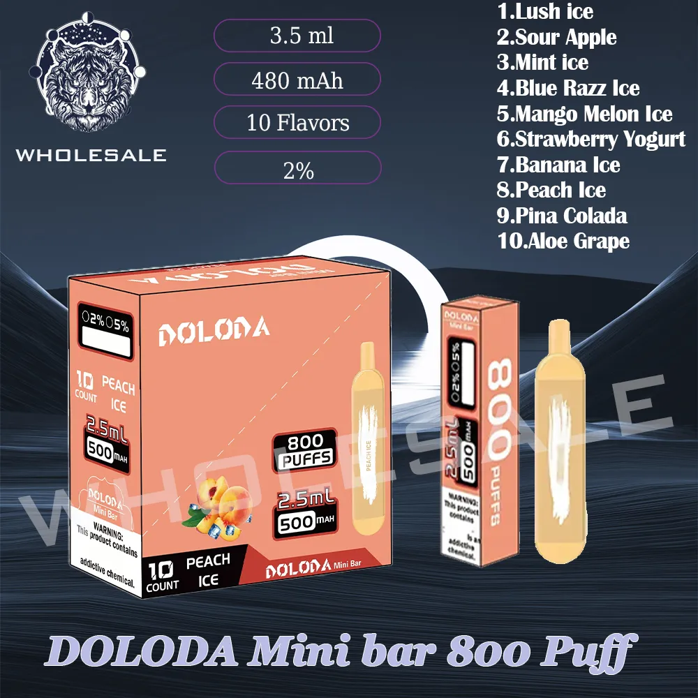 Original DOLODA Mini Bar 800 Puff Disposable E Cigarettes 1.2ohm Mesh Coil 3.5ml Pod 2% level 480 mAh Battery Puff Plus 800 Vape Pen Kit