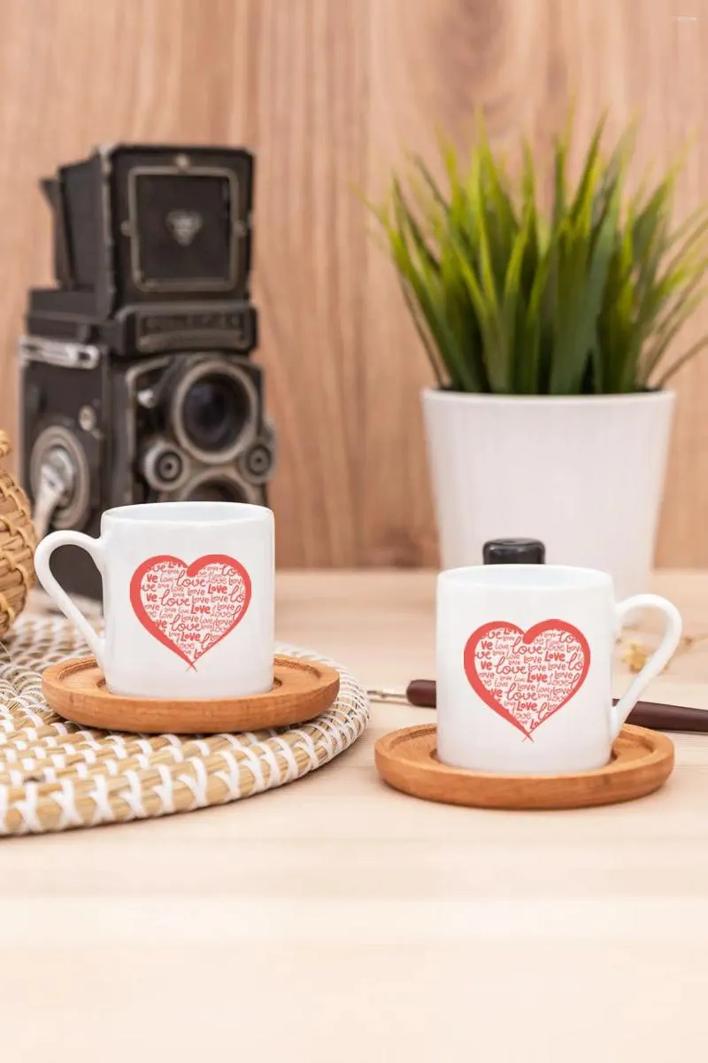 Cups Saucers Amazing Turkish Greek Arabic Coffee & Espresso Cup Set Love Heart 2 Psc. White English -