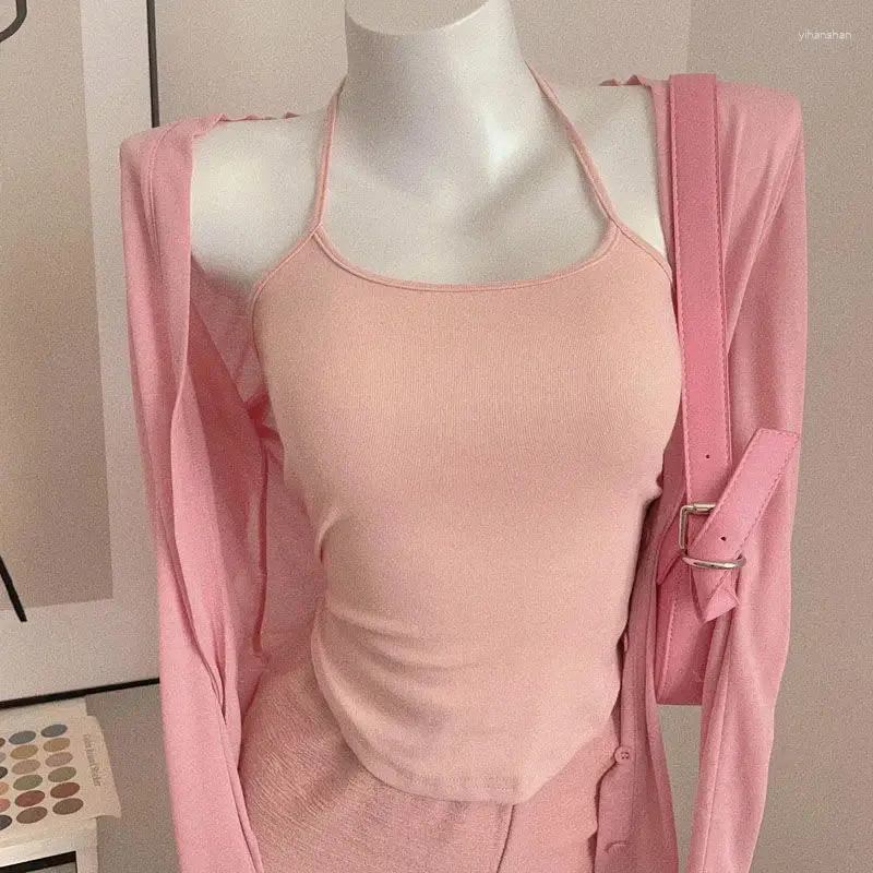 Women's Tanks BEENLE Soft Outside Wear Wipe Chest Top Summer Hanging Neck Suspender Vest Female Inside Pink Woman Solid Bottoming Shirt