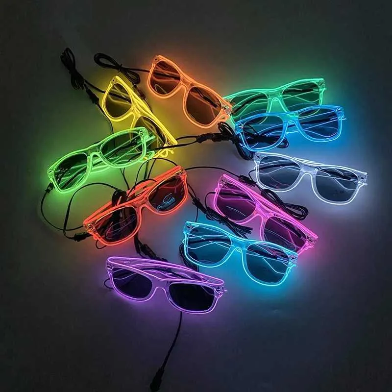 Solglasögon 1 bit lysande LED -glasögon med mörk lins Neon Light El Line Glow Night är bäst lämpade för barn och vuxna D240514