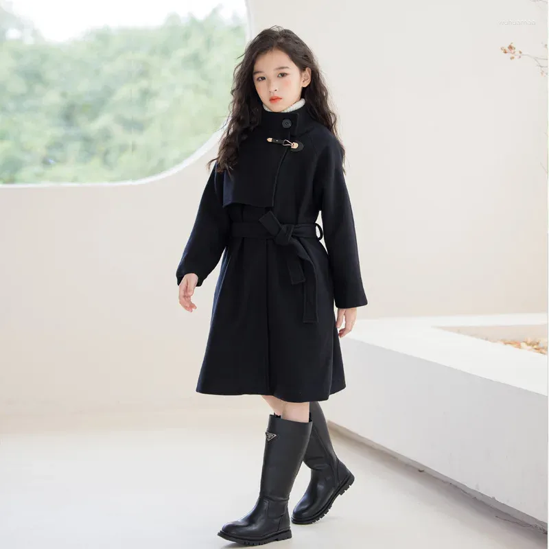 Jackets Fashion Little Girls Childrens Boutique Clothing Long Coat 2024 Outfit Korean Autumn Windbreaker Turn-down Collar Casual