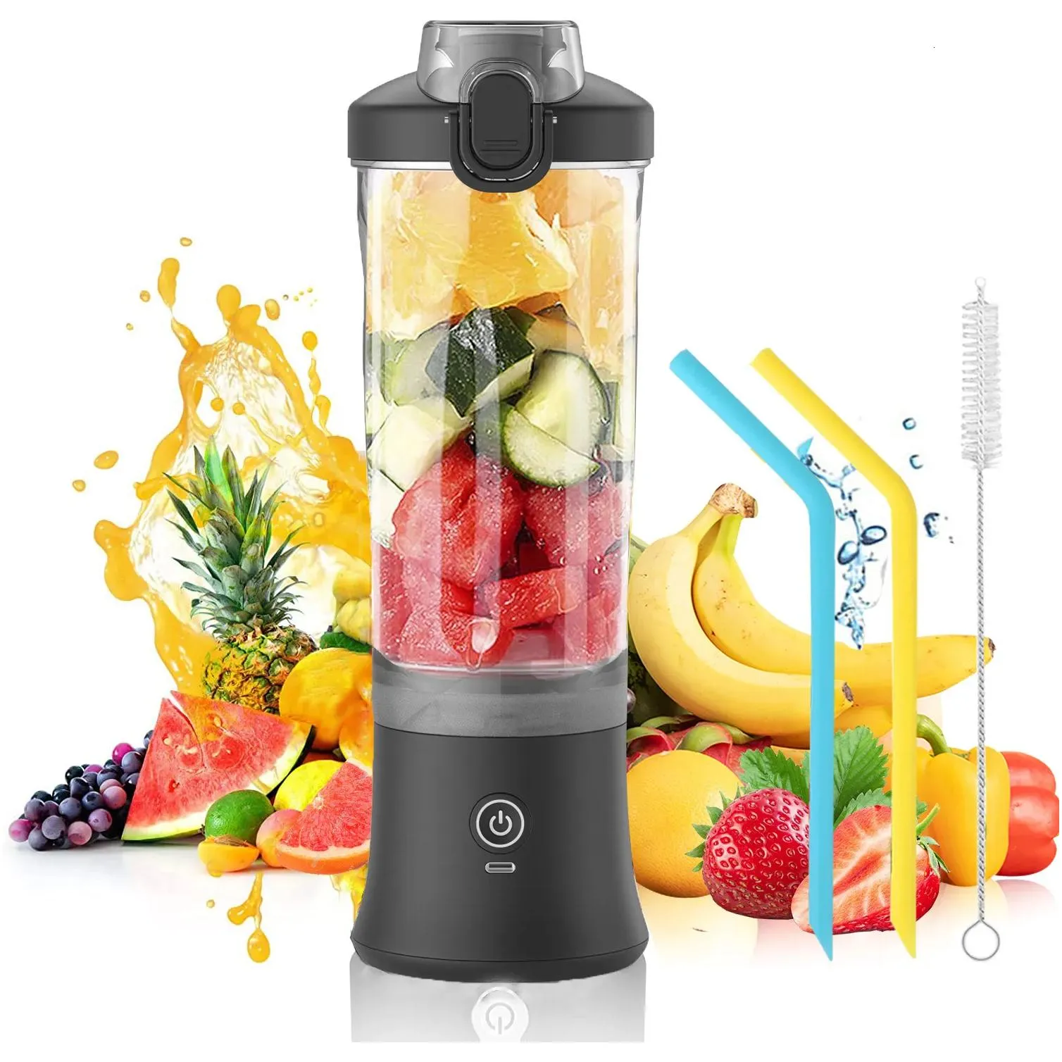 Portable Fruit Veggie Blender 600ml USB Rechargeable Electric Juicer 4000mAh Powerful Personal Smoothie Maker with Colorful Tritan Cup