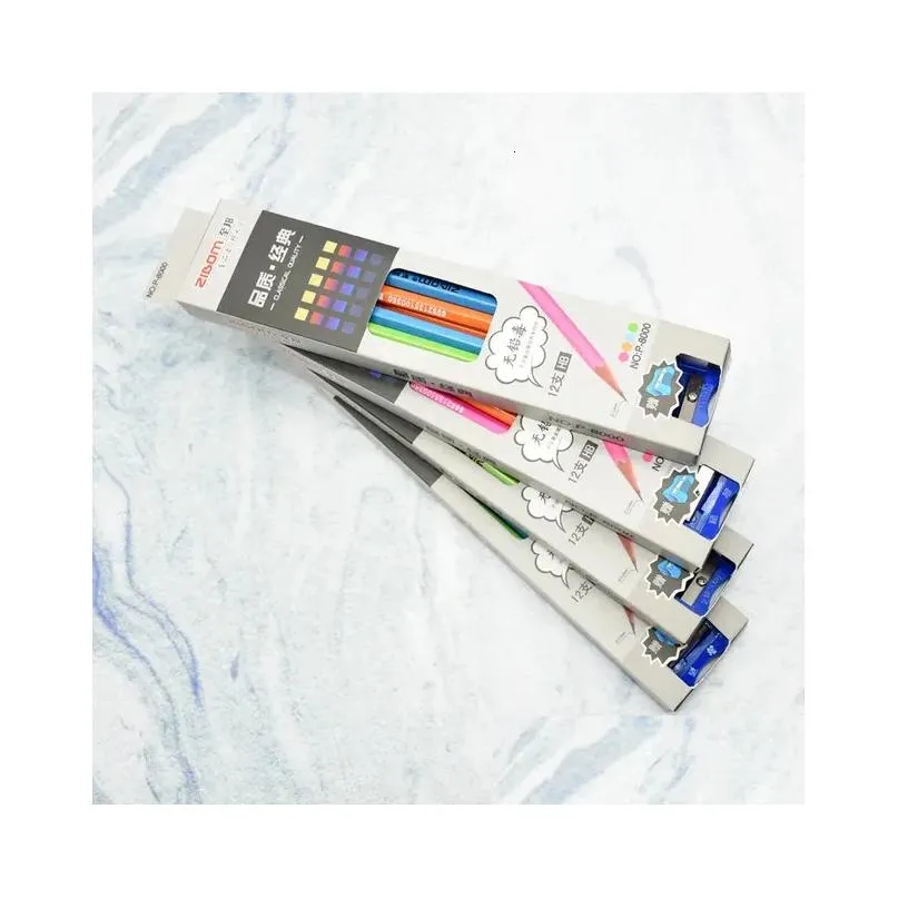 Pencils Wholesale Creative Hb Pencil With Eraser Student Pens High Quality Color Brilliant School And Office Stationery 96 Pcs 24030 Dh71V