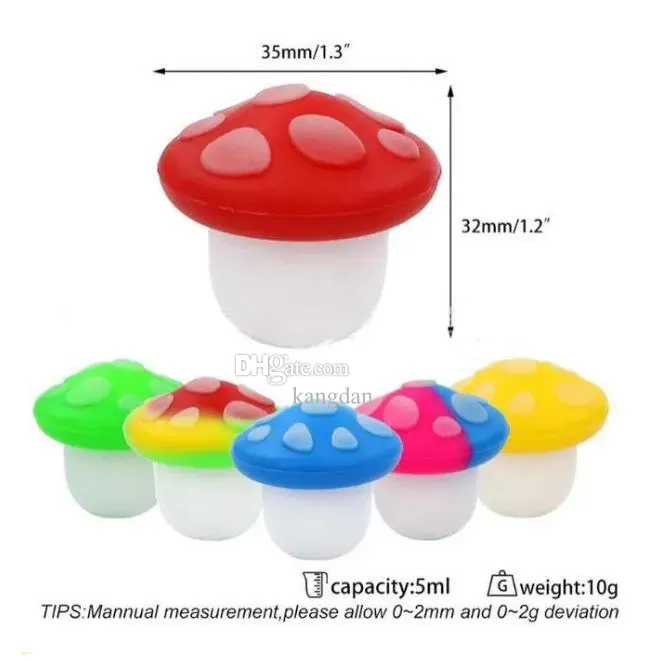 Storage Bottles 5ml Silicone Jars Mushroom Style Smoking Oil Containers Glow in the dark Colorful Portable Wax Containers Pine cones