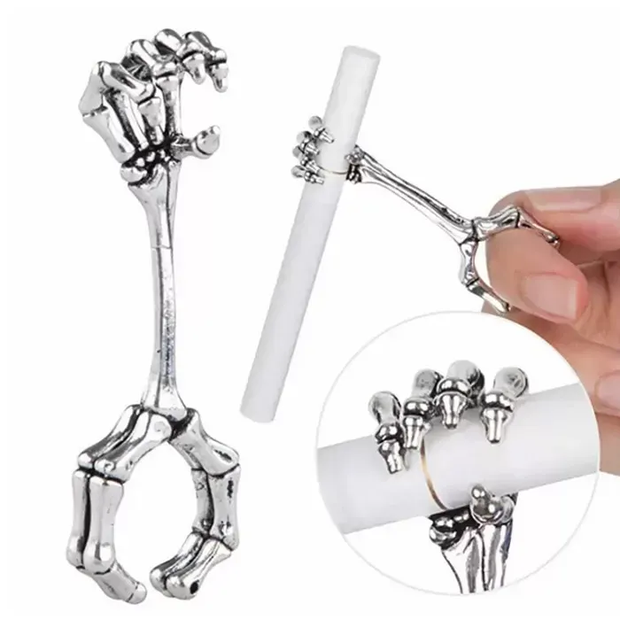 Strumento di fumo Porta del tubo di fumo di sigaretta a mano di fumogeni a 4 anelli di fumo in stile Spesso clip scheletro Accessori per dito con le dita dei tubi di metallo bong