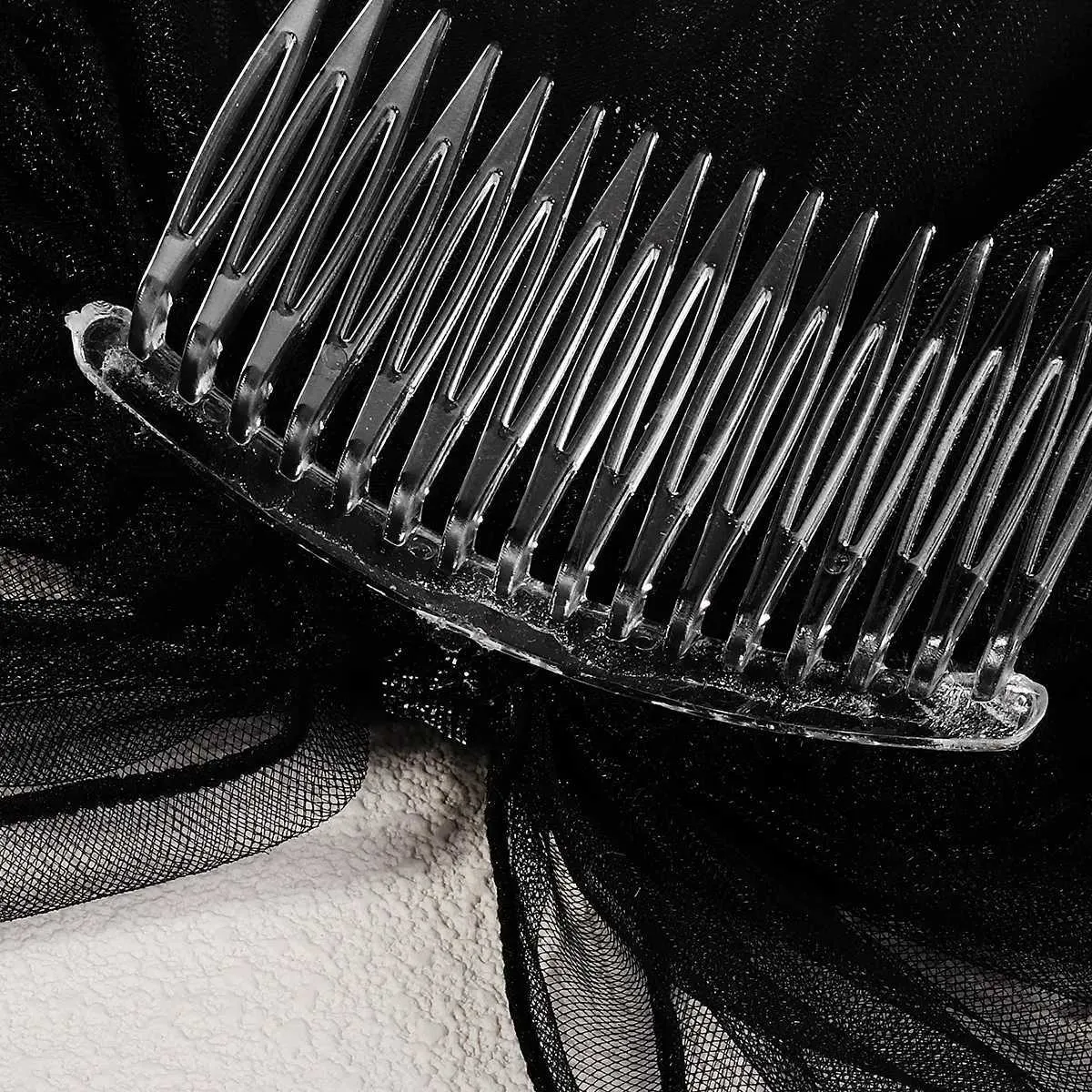 Haarschmuck Doppellagiger Mesh-Tüll Einfarbige Frauen Kurzer Hochzeitsschleier mit Clip-Bandkante Mitte Kaskadenbraut_voghion.com