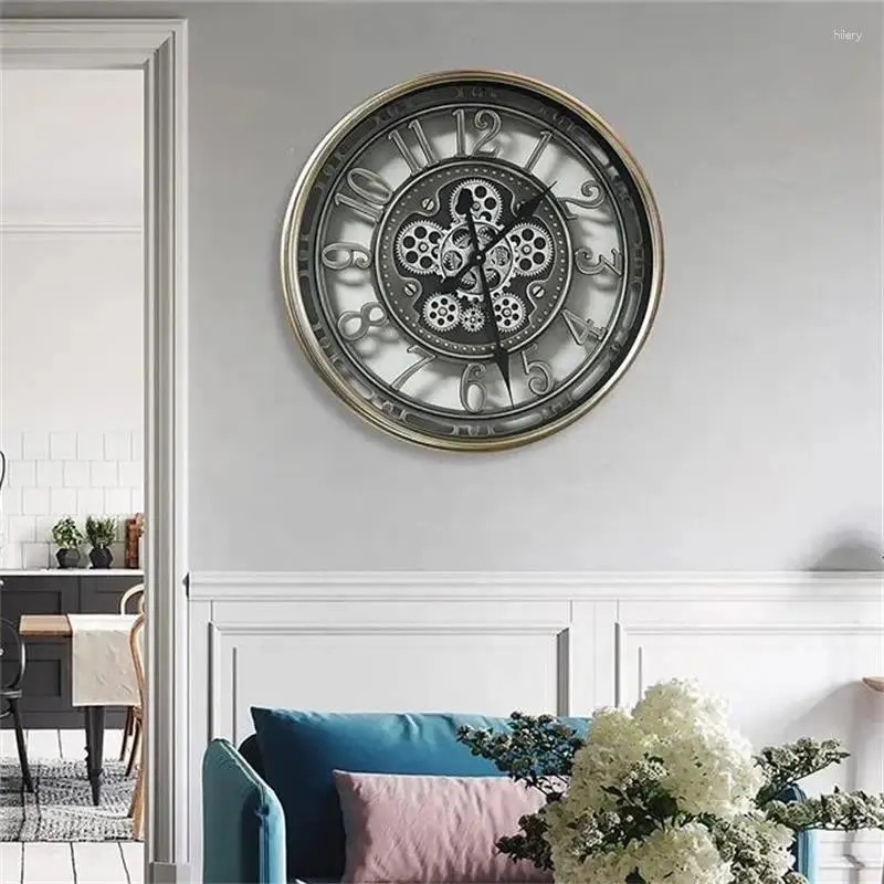 Wall Clocks Clock 53CM Large Moving Gears Farmhouse Vintage Rustic Roman Numeral Oversized For Home