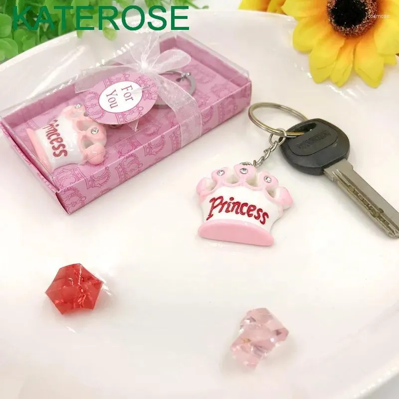 Fête faveur 12pcs Pink Crown Princess Keychain Baby Girl Douche Faveurs Anniversaire Keepsake Born Baptême cadeau