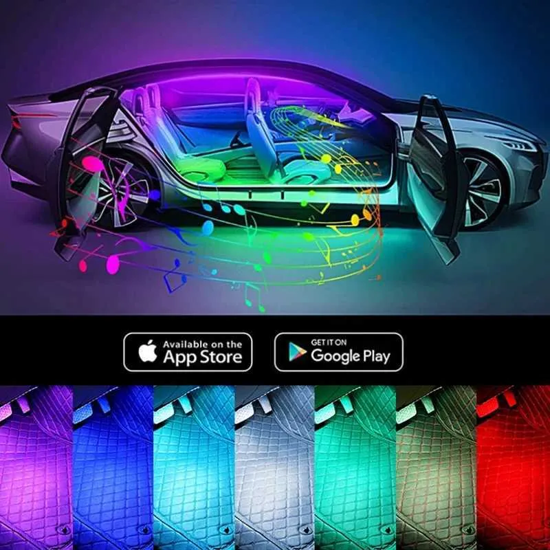 Lumières décoratives 128 Couleurs Modes d'éclairage néon accessoires de voiture LED intérieurs lumière ambiante lampes de voiture décoratives pour les lampes d'atmosphère universelle complètes T240509
