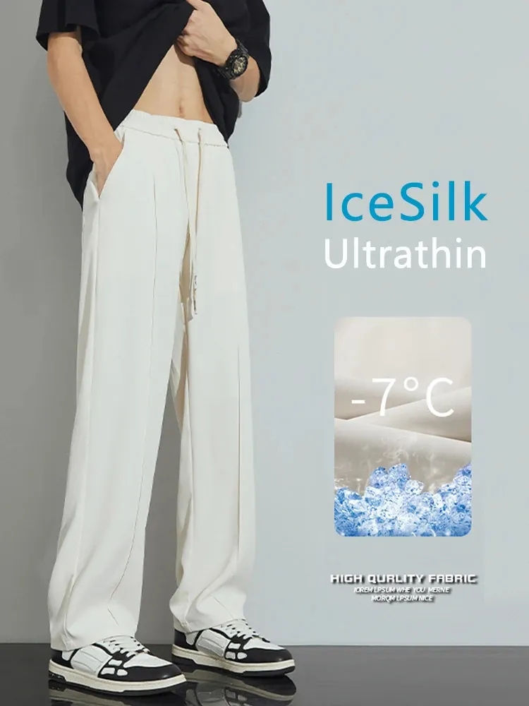 Pantalon décontracté de soie mince de glace à la glace