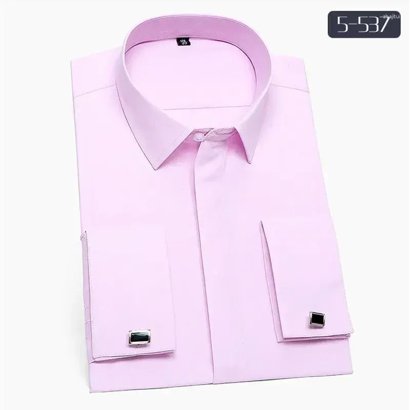 Chemises de robe pour hommes chemises françaises formelles boutonner à manches longues avec boutons de manchette.