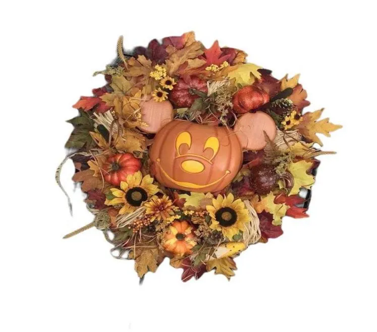 Halloween Autumn Pumpkin Couronne de couronne de porte d'entrée réutilisable et durable décoration de couronne d'érable adaptée au décor d'appartement intérieur Y0908618198