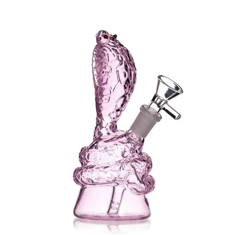 Thickened new handmade blown pink colored material cobra filter hookah glass bong