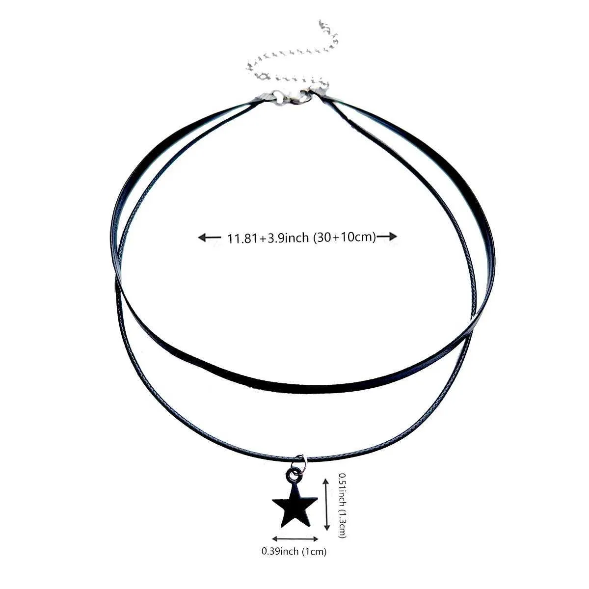 Chokers 1. Vintage Fashion Personality Contract Star Moon Double Black Leather Necklace Jewelry Necklace d240514